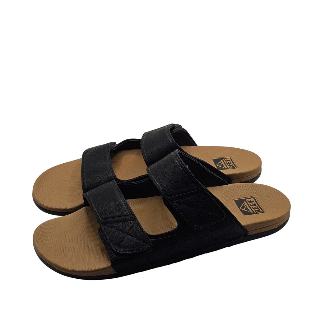Reef Cushion Tradewind SL Slide Sandals 12 Black Tan Adjustable Beach Gorpcore